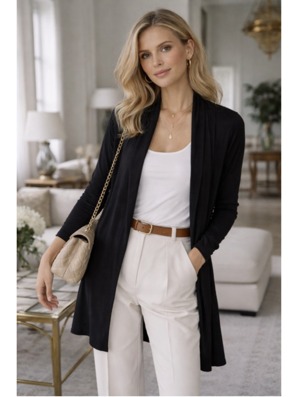 Cardigan Women's L Knightsbridge Old Money Minimalist Quiet Luxury Black